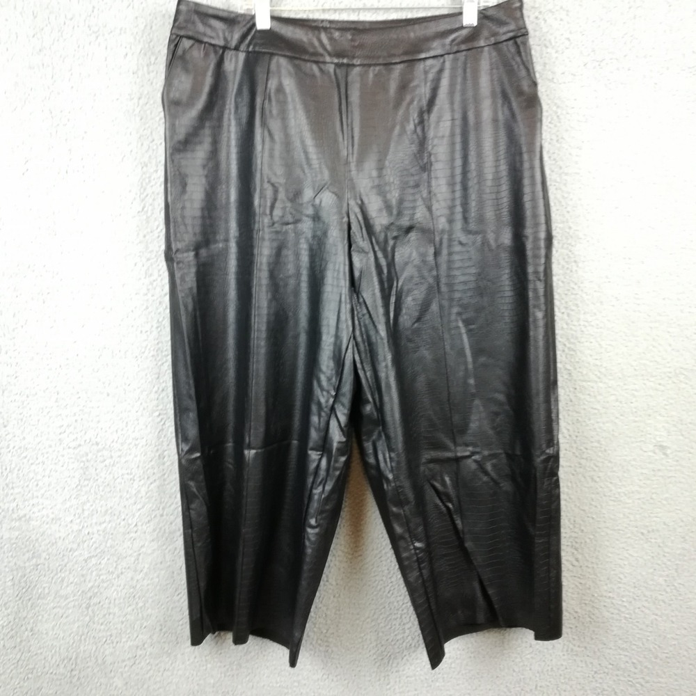Jason Wu Womens Pants Wide Leg Cropped Faux Leather Black Alligator 18W New